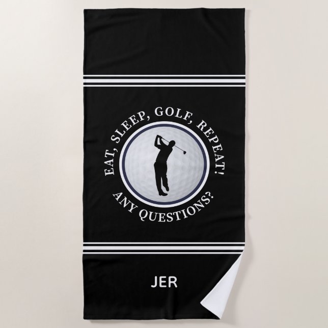 Golfer Male Sports Pro Golf Ball Cute Black White Beach Towel (Front)