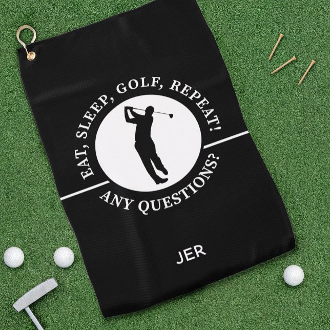 Golfer Male Sports Pro Silhouette Golf Black White Golf Towel (Creator Uploaded)