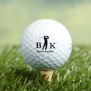 Golfer Man Black Initials - Elegant White Golf Balls