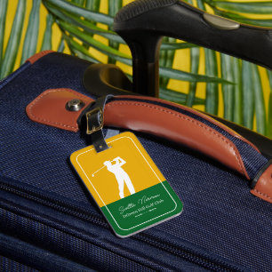 Golfer Man / Golf Club - mustard yellow / green Luggage Tag