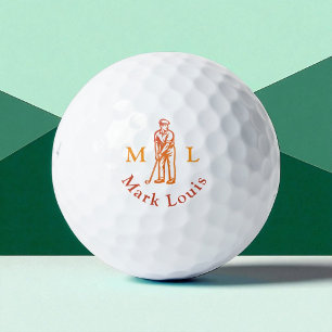 Golfer Man Icon Initials / Name Personalized Golf Balls