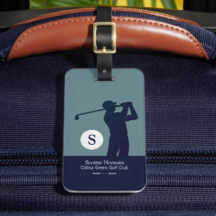 Golfer Man with Golf Club blue Luggage Tag