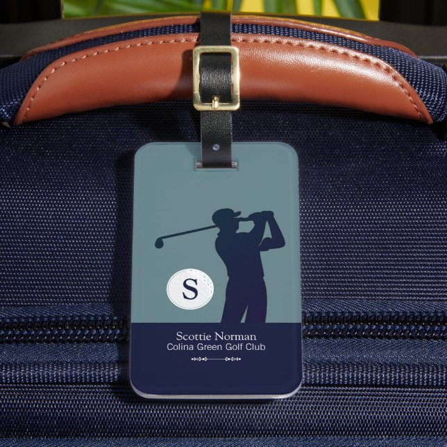 Golfer Man with Golf Club blue Luggage Tag (Front Insitu 2)