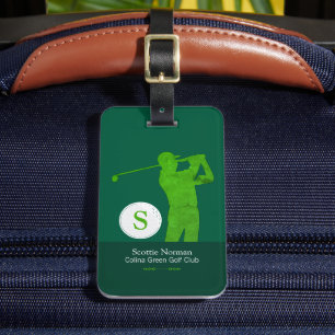 Golfer Man with Golf Club Cool Green Luggage Tag