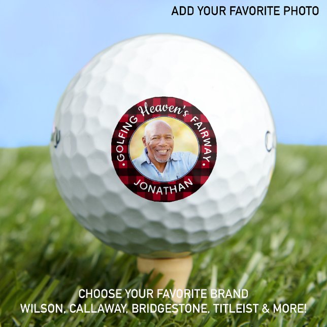 Golfer Memorial Red Plaid Personalised Photo Golf Balls (Creator Uploaded)