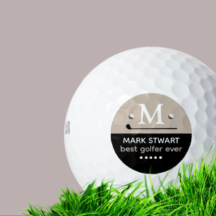 Golfer Modern Black Beige Monogram Golf Balls