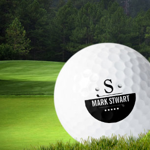 Golfer Modern Black White Monogram Golf Balls