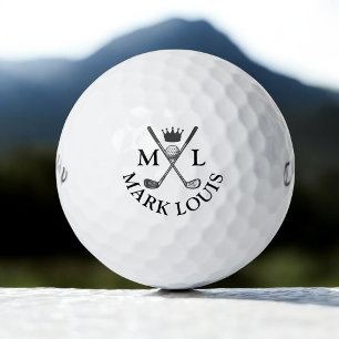 Golfer Monogram Crossed Clubs & King Crown Golf Balls