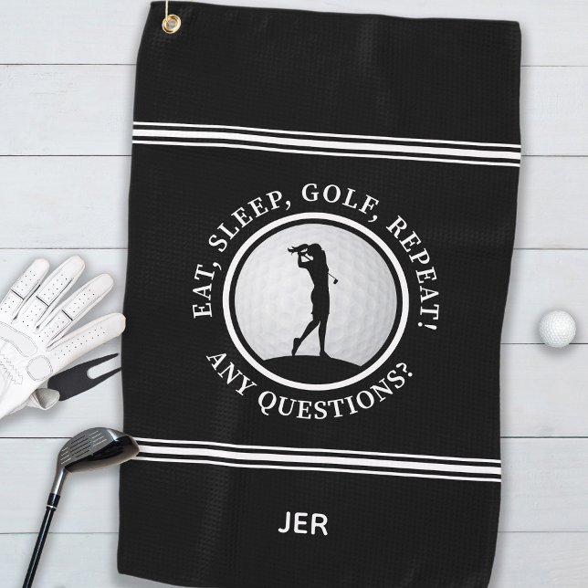 Golfer Monogram Funny Quote Sports Pro Golf Black Golf Towel (Golfer Monogram Funny Quote Sports Pro Golf Black Golf Towel)