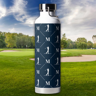 Golfer Monogram Initial Designer Pattern Water Bottle