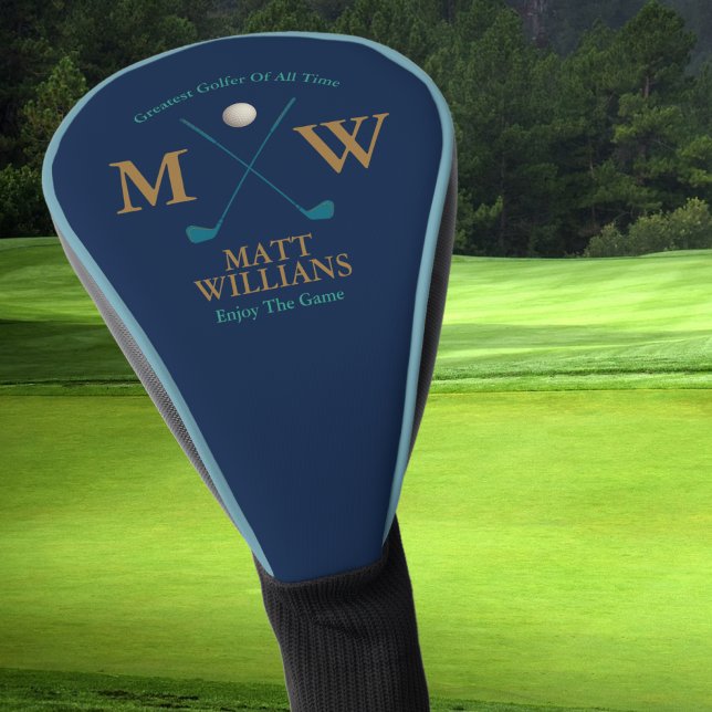 Golfer Monogram on Classy Blue Custom Golf Head Cover (Creator Uploaded)