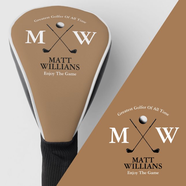 Golfer Monogram on Light-Brown Custom Golf Club Golf Head Cover (Creator Uploaded)