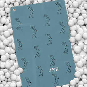 Golfer Monogram Unique Pro Turquoise Black Fun Golf Towel