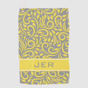 Golfer Monogrammed Abstract Pattern Yellow Grey Golf Towel
