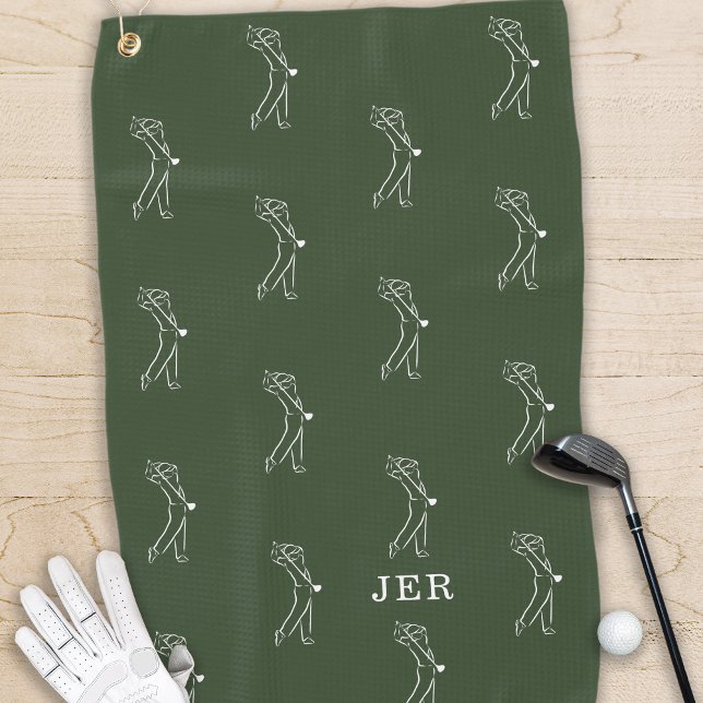 Golfer Monogrammed Initials Sports Equipment Green Golf Towel (Golfer Monogrammed Initials Sports Equipment Green Golf Towel)