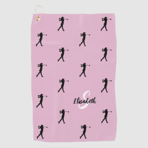 Golfer Monogrammed Pro Sports Equipment Pink Black Golf Towel