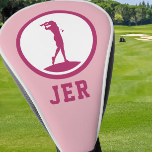 Golfer Monogrammed Silhouette Pink Chic For Her Golf Head Cover