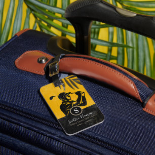 Golfer Mustard Elegant Sports Themed Luggage Tag