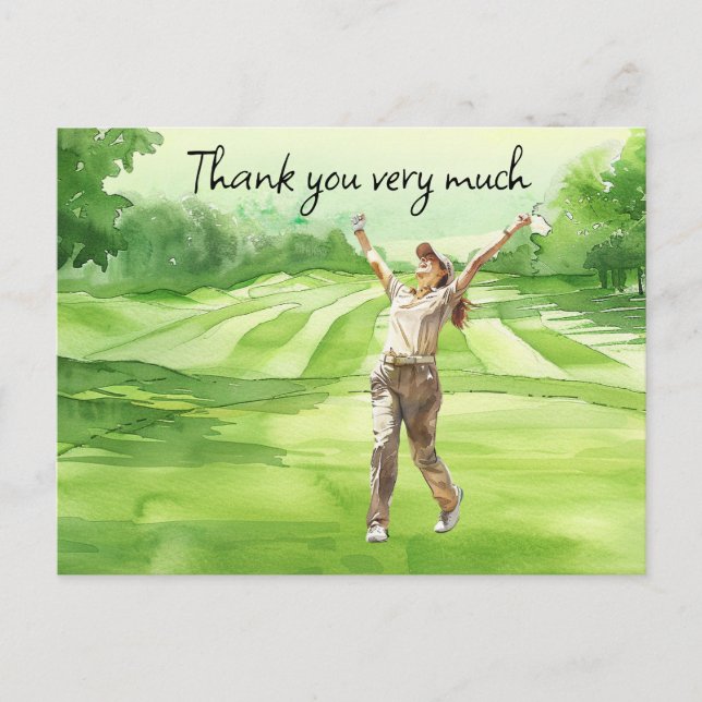 Golfer n golf course watercolor thank you card (Front)