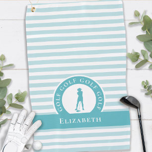 Golfer Name Female Silhouette Monogram Name Teal Golf Towel