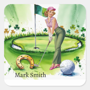  GOLFER on Golf Course  St. Patrick's Day  Square Sticker
