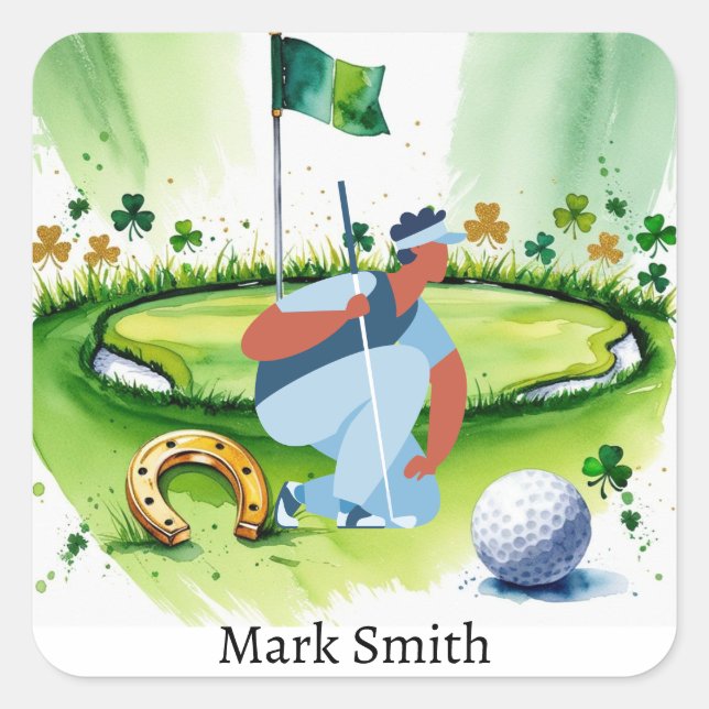  GOLFER on Golf Course  St. Patrick's Day  Square Sticker (Front)