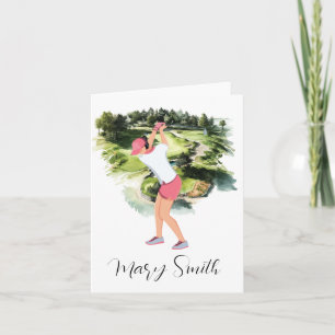 Golfer on golf course with Name gifts for golfer Note Card