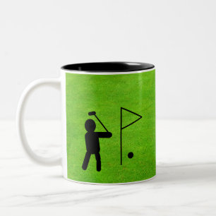 Golfer on Green Silhouette on Golf Course Two-Tone Coffee Mug