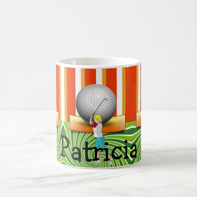 Golfer Orange Stripe Golf Balls Mug (Center)