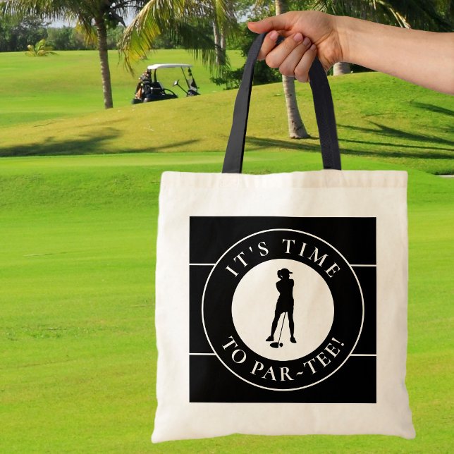Golfer Par Tee Time Golf Cute For Her Funny Black Tote Bag (Creator Uploaded)
