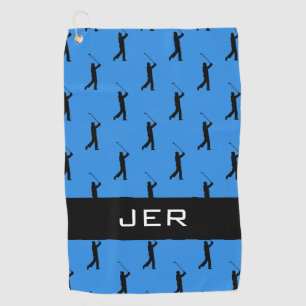 Golfer Pattern Customised Monogrammed Blue & Black Golf Towel