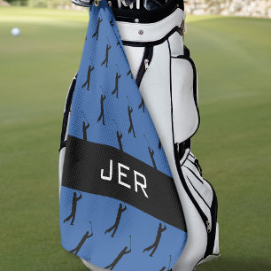 Golfer Pattern Customised Monogrammed Blue Black Golf Towel