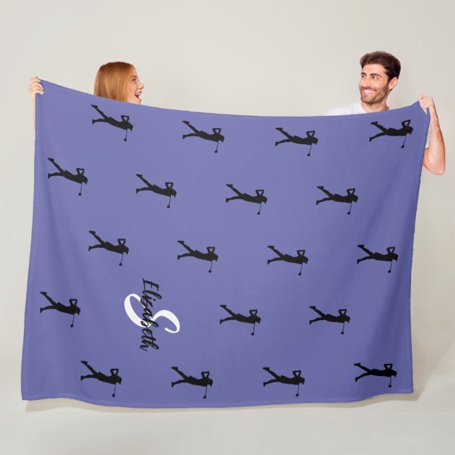 Golfer Pattern Monogram Name Initial Periwinkle  Fleece Blanket (In Situ)