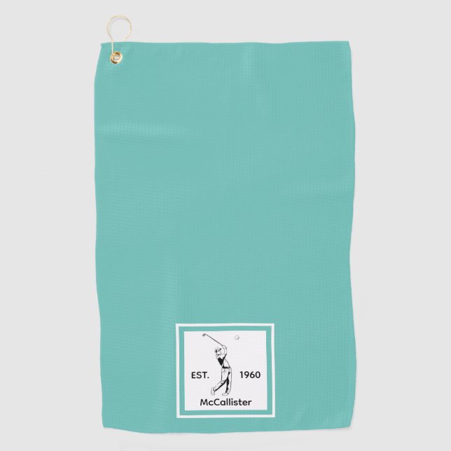 Golfer Personalised name and year Golf Towel (Front)