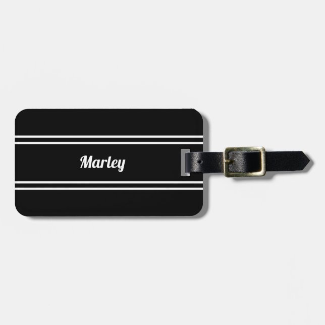 Golfer Personalised Name Modern Black & White Luggage Tag (Front Horizontal)