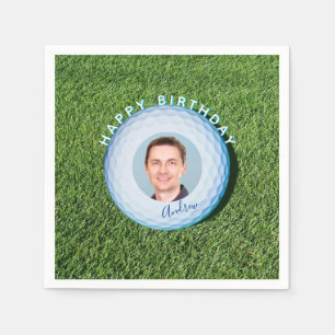 Golfer Photo Signed Golf Ball Birthday Napkin