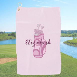 Golfer Pink Golf Bag Preppy Personalised Ladies  Towel