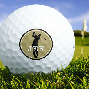 Golfer Player Modern Sports Monogram Gold Black Go Golf Balls