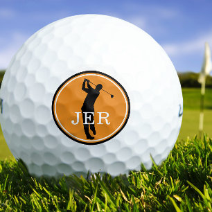 Golfer Player Modern Sports Monogram Orange Black  Golf Balls