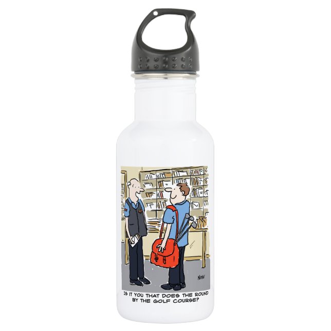 Golfer Postman Loves Golf Cartoon 532 Ml Water Bottle (Front)