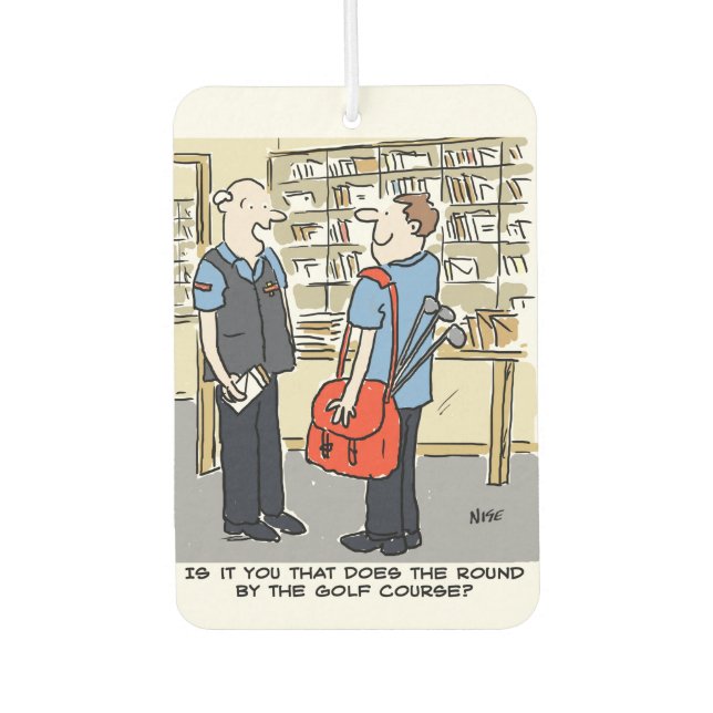 Golfer Postman Loves Golf Cartoon Car Air Freshener (Front)