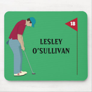 Golfer Putting Ball Themed Green Mouse Pad