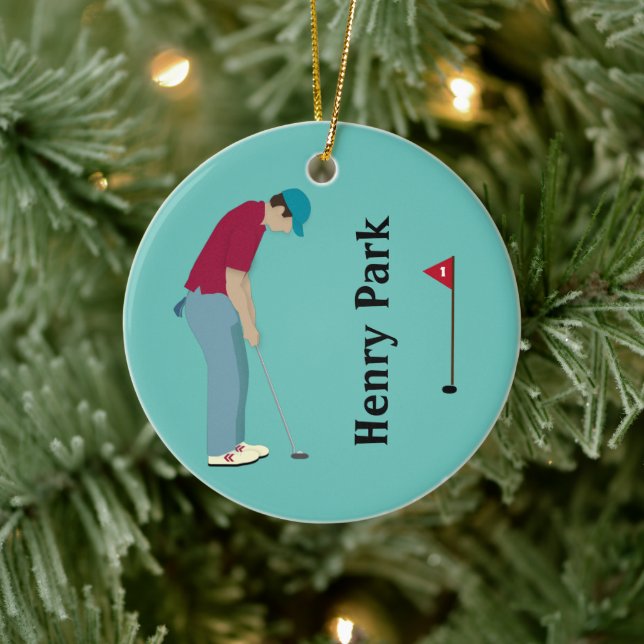 Golfer Putting Christmas Ceramic Tree Decoration (Tree)