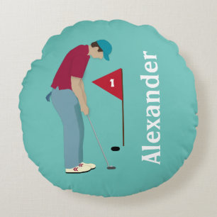 Golfer Putting Round Cushion
