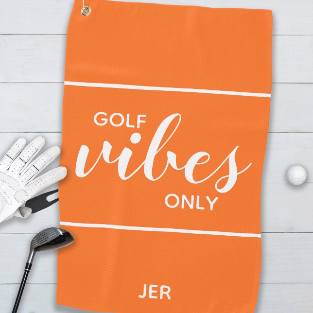 Golfer Quote Golf Vibes Only Personalised | Orange Golf Towel (Creator Uploaded)
