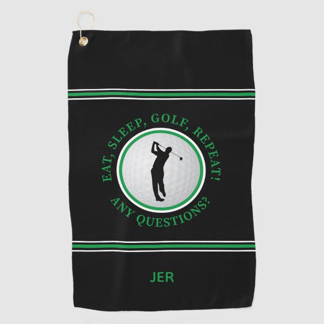 Golfer Quote Male Sports Pro Golf Ball Black Green Golf Towel (Front)