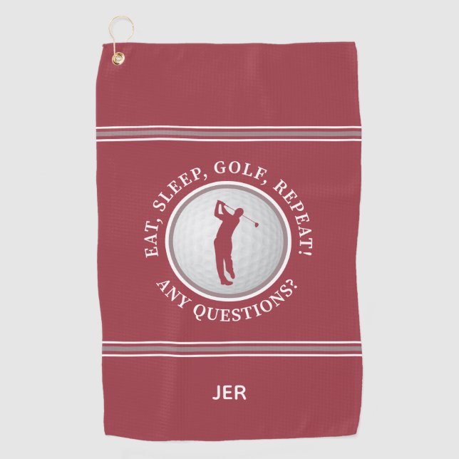 Golfer Quote Male Sports Pro Golf Ball Crimson Red Golf Towel (Front)