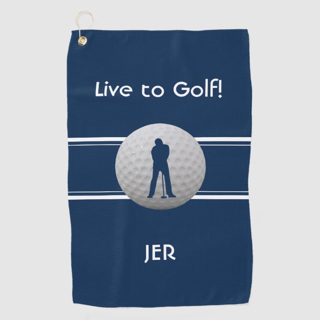 Golfer Quote Sports Template Blue Monogrammed Golf Towel (Front)