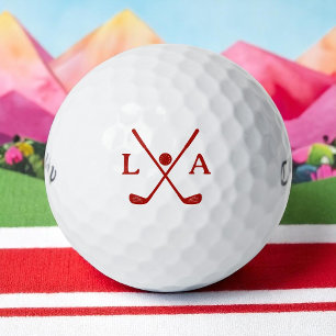 Golfer Red Initials with Crossed Clubs Golf Balls