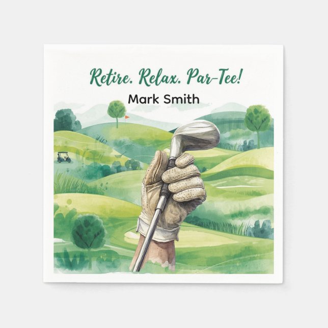 Golfer retirement par tee party golfing on course napkin (Front)